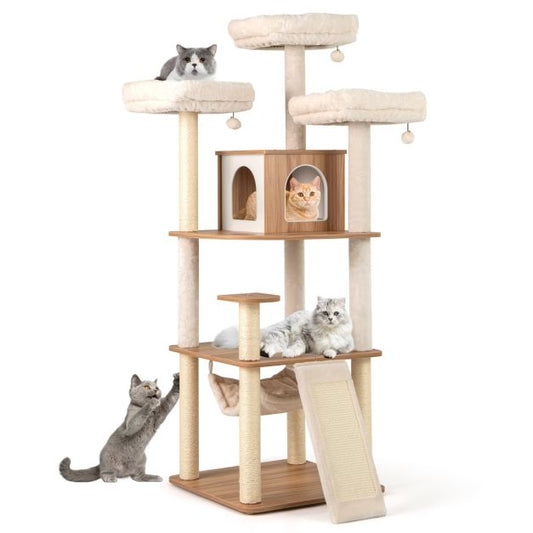 Tall Cat Tree Wood Cat Tower with 3 Padded Perches 168cm