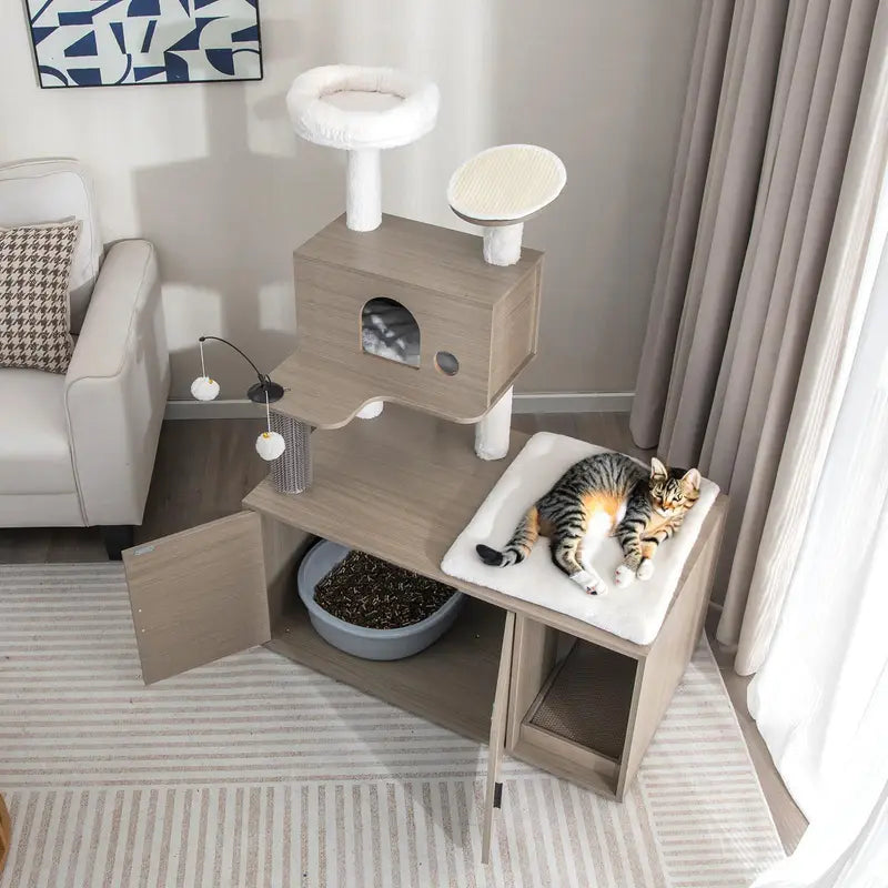 Cat Tree with Litter Box Enclosure