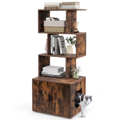 2-in-1 Hidden Cat Litter Box Enclosure with 3 Open Shelves