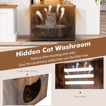 2-in-1 Hidden Cat Litter Box Enclosure with 3 Open Shelves