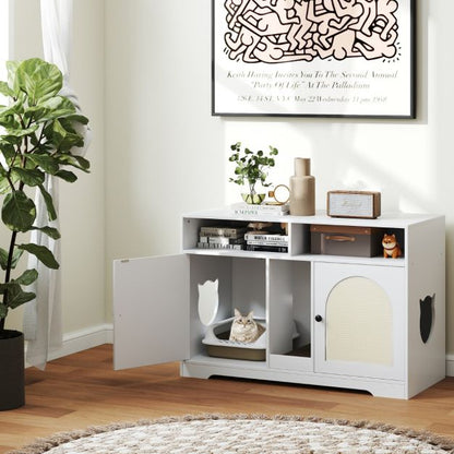 Cat Litter Box Enclosure for 2 Cats with Storage Double Rooms Scratching Board
