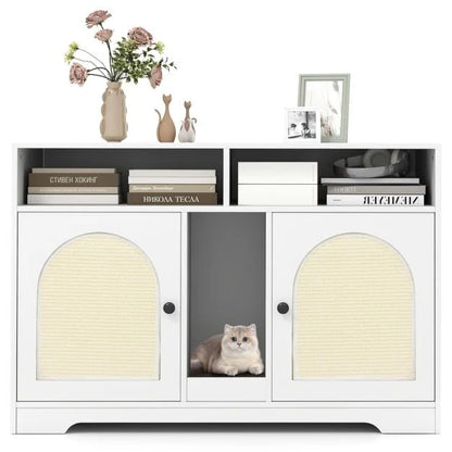 Cat Litter Box Enclosure for 2 Cats with Storage Double Rooms Scratching Board