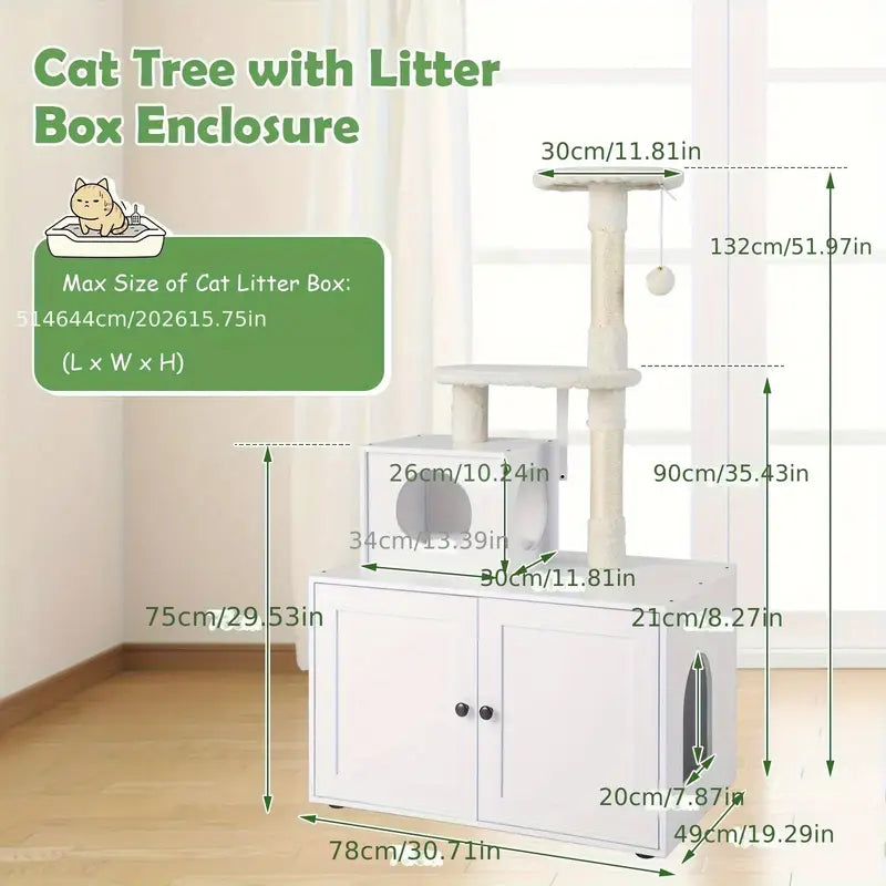 Cat Litter Box Enclosure with Cat Tree and Kitty Condo